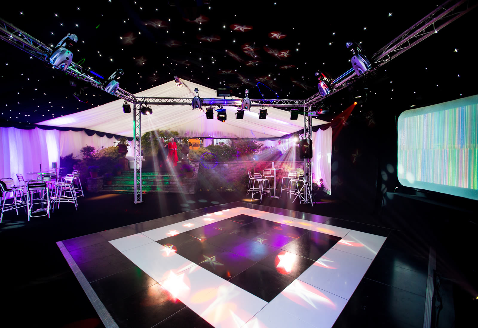 Square dance floor with lighting rig