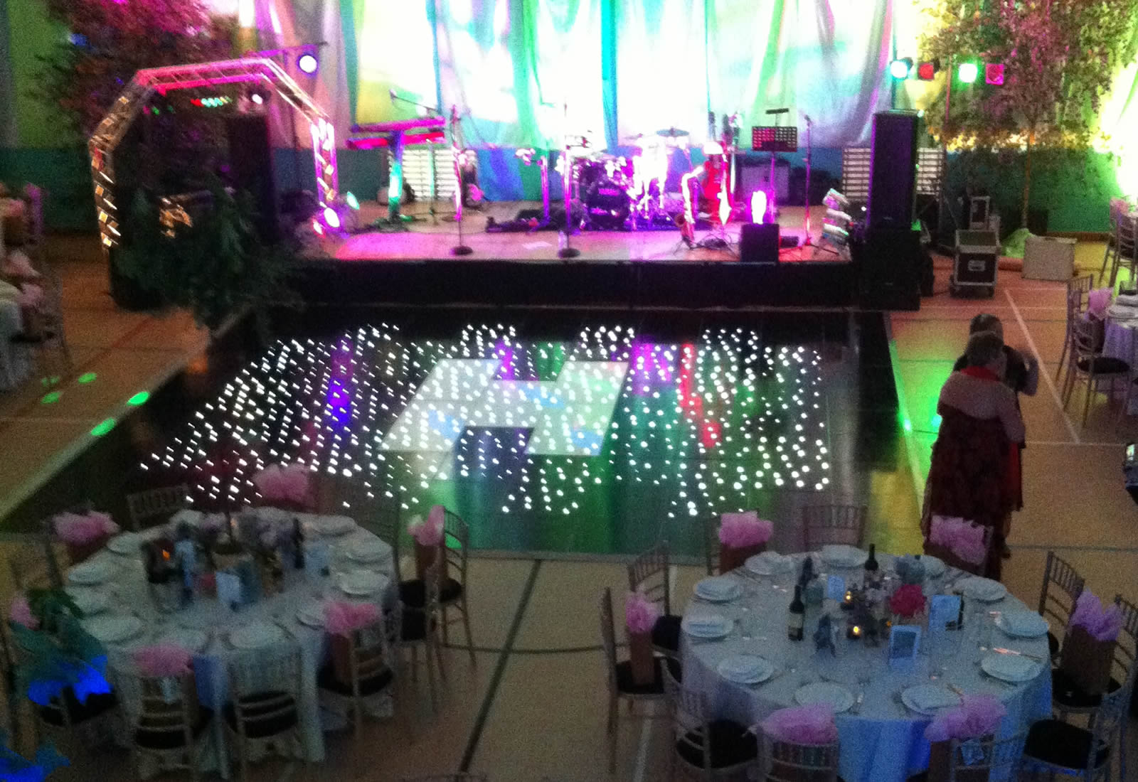 Black and white LED dinner dance floor with band